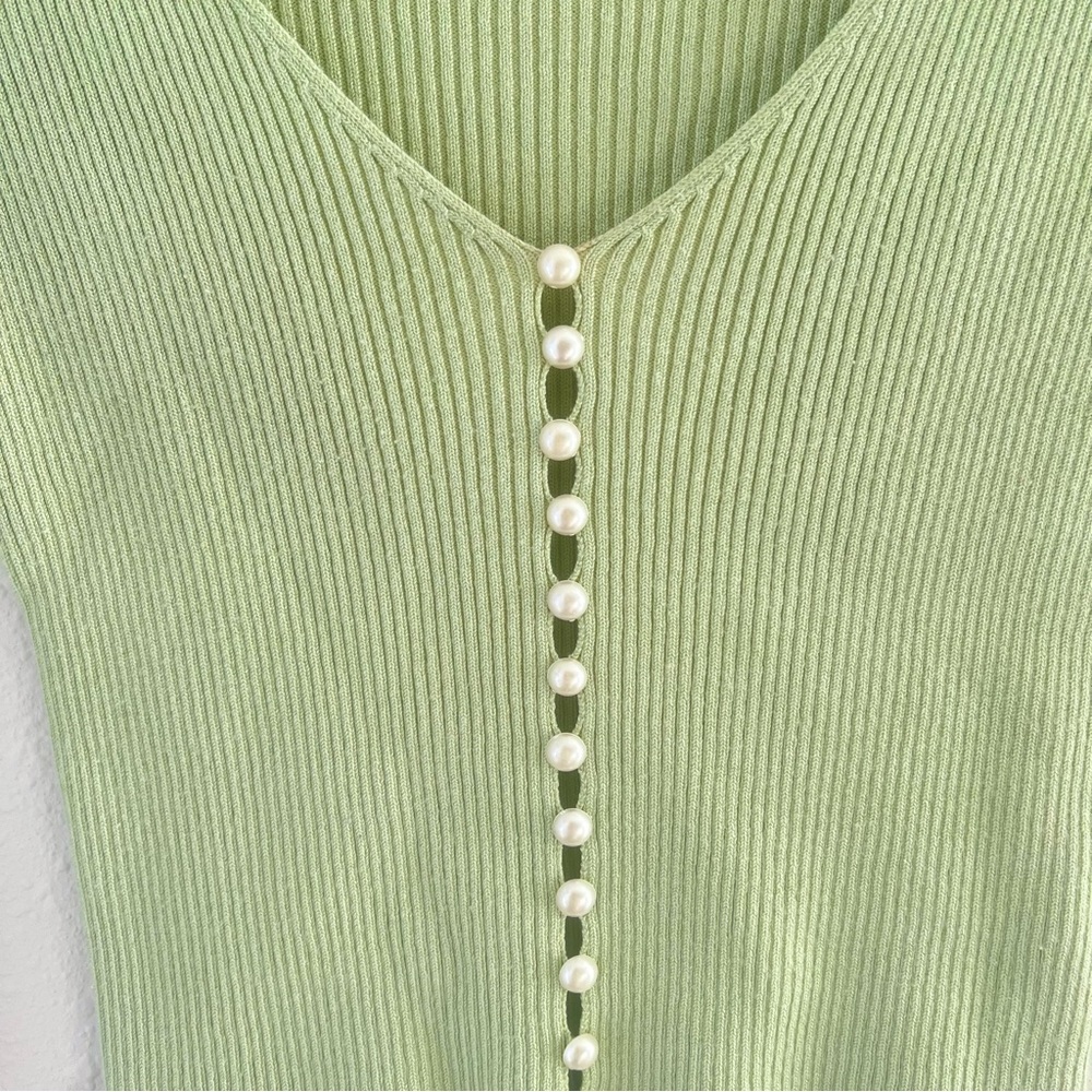 Princess Polly Fairy Core Green Ruffle Hem Feminine Cottage Pearl Top XS Small - Picture 3 of 6